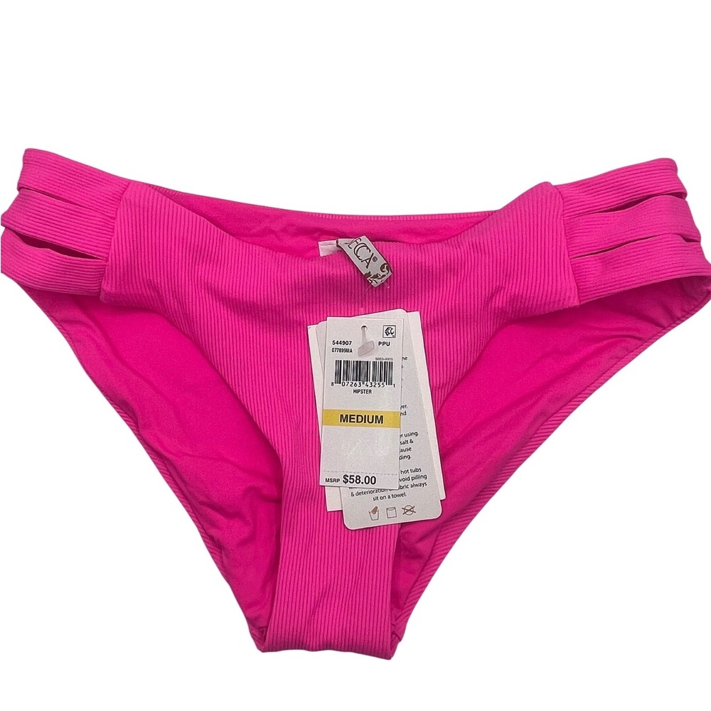 BECCA Pink Punch Fine Line Hipster Bikini Bottom Side Cutout Women's Size Medium